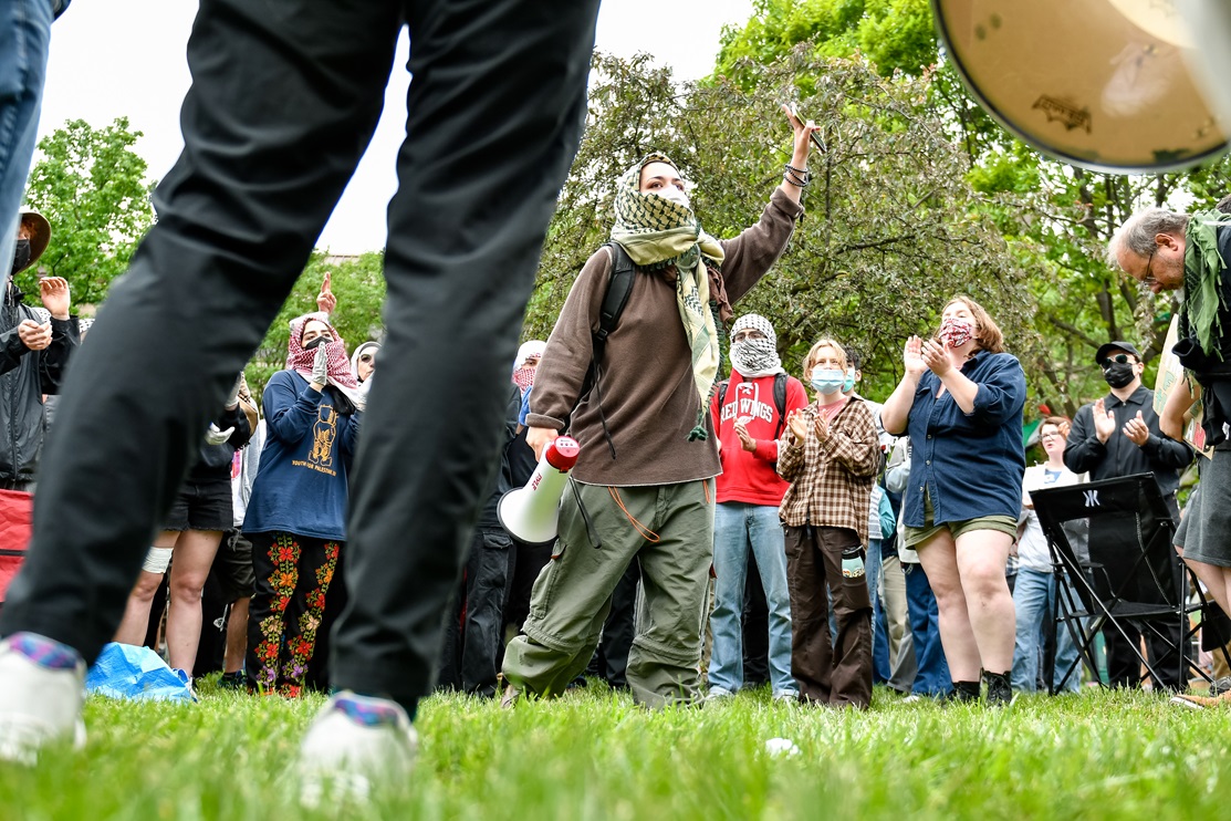 מחאת סטודנטים באוניברסיטת וויין בדטרויט. צילום: רויטרס